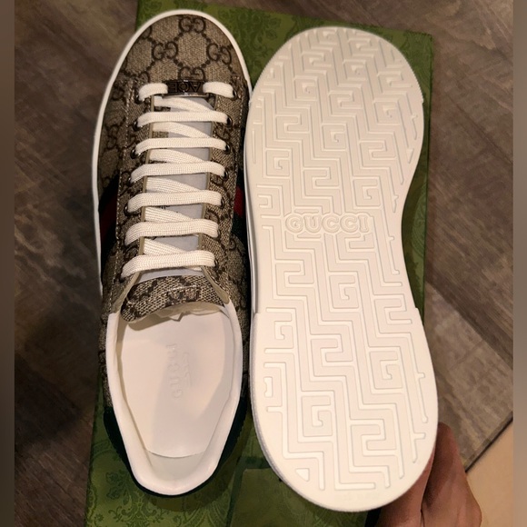 ❤️💚GUCCI Women’s ACE monogram low-top beige sneakers.. Ebony sneakers - Picture 13 of 15